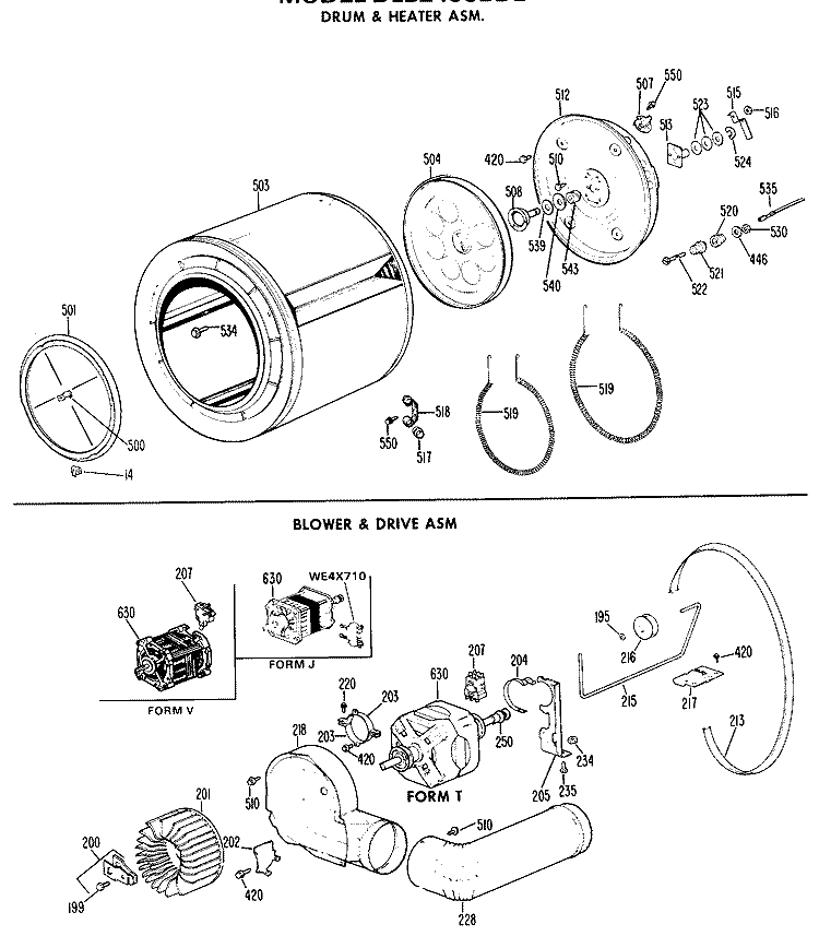 DRUM & HEATER ASM. Diagram and Parts List for DLB2450BDL  Hotpoint Dryer