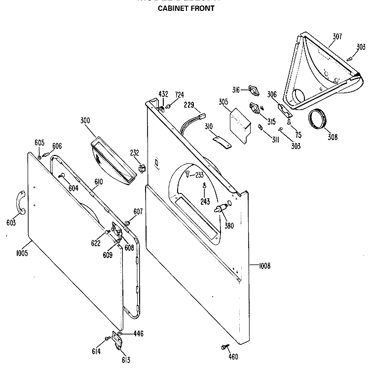 CABINET FRONT Diagram and Parts List for DLB2650BEL  Hotpoint Dryer