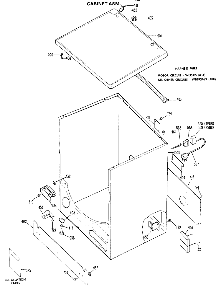 CABINET ASM. Diagram and Parts List for DLL2450BGL  Hotpoint Dryer