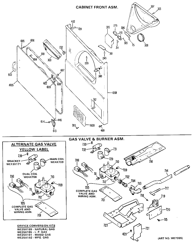 CABINET FRONT ASM. Diagram and Parts List for DLL2450BGL  Hotpoint Dryer