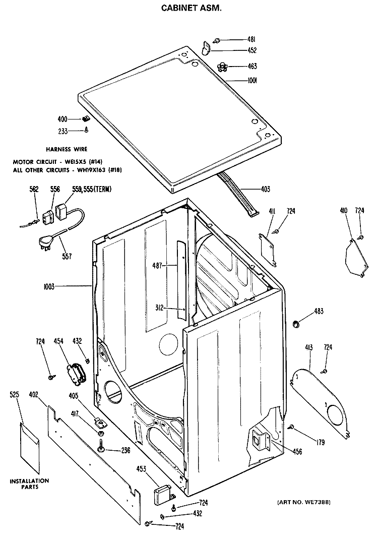 CABINET ASM. Diagram and Parts List for DLL2880DLL  Hotpoint Dryer