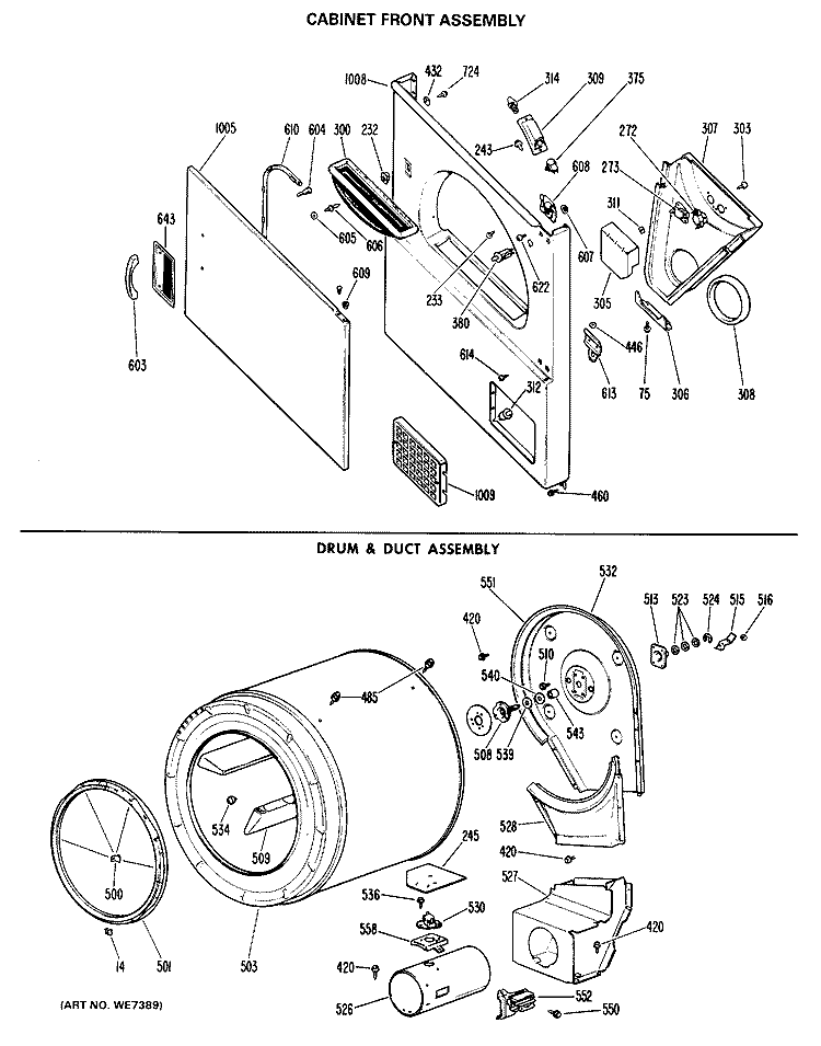 CABINET FRONT ASSEMBLY Diagram and Parts List for DLL2880DLL  Hotpoint Dryer