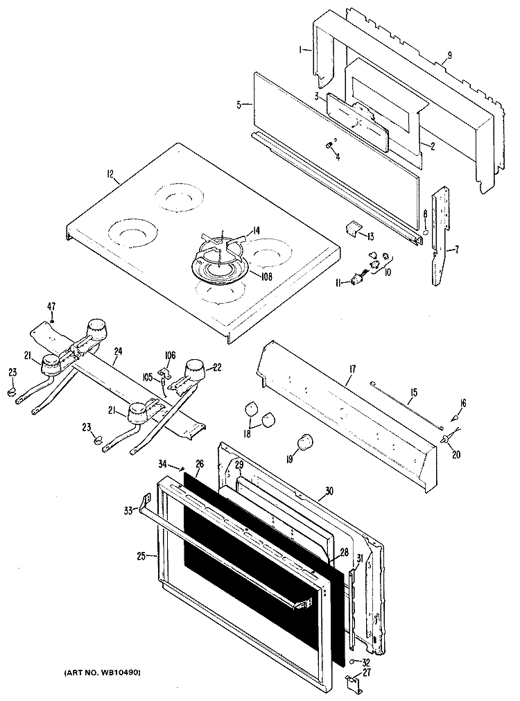Section Diagram and Parts List for RGB628GEH1  Hotpoint Range