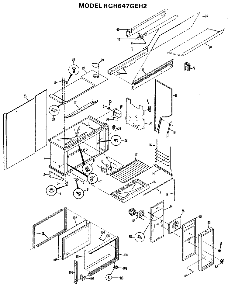 Section Diagram and Parts List for RGH647GEH2  Hotpoint Range