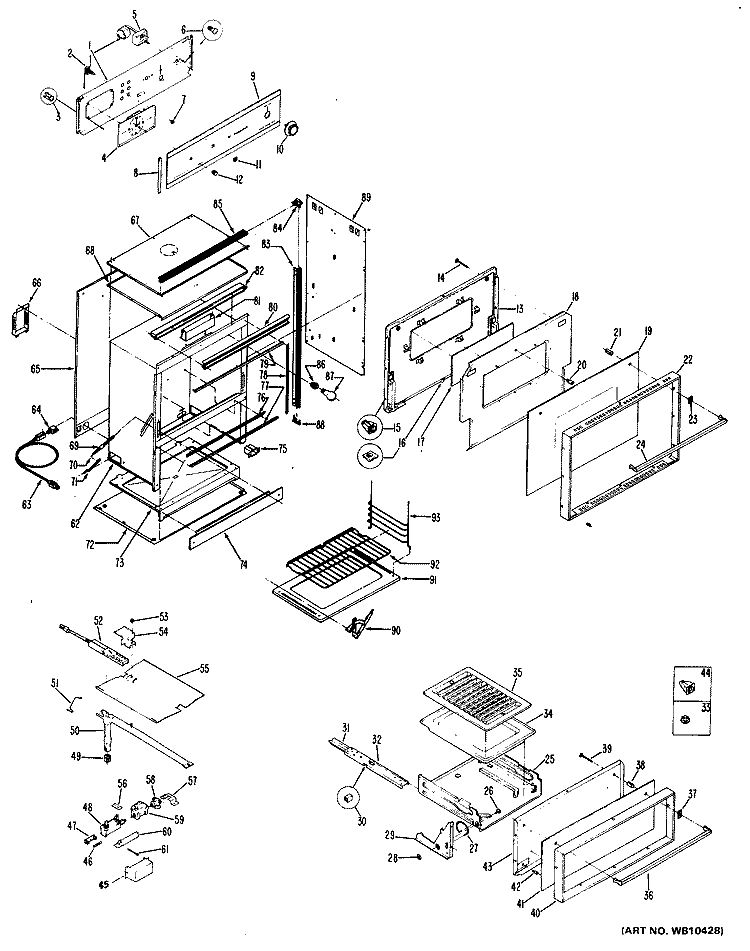Section Diagram and Parts List for RGJ515GEH3  Hotpoint Wall Oven
