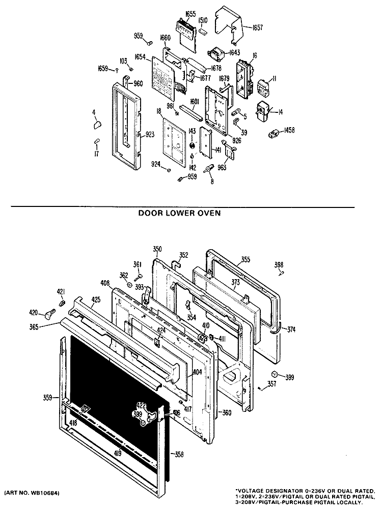 DOOR LOWER OVEN Diagram and Parts List for RK961G*J2  Hotpoint Microwave Oven Combo