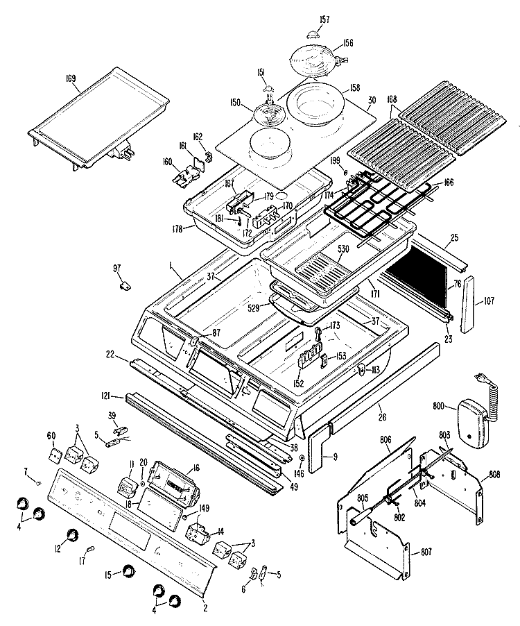 Section Diagram and Parts List for RS779G1J2  General Electric Range