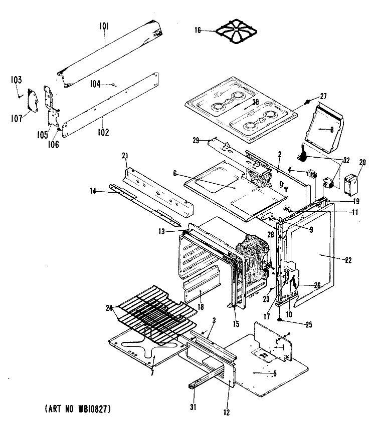 Section Diagram and Parts List for RGS525GPJ1  Hotpoint Range