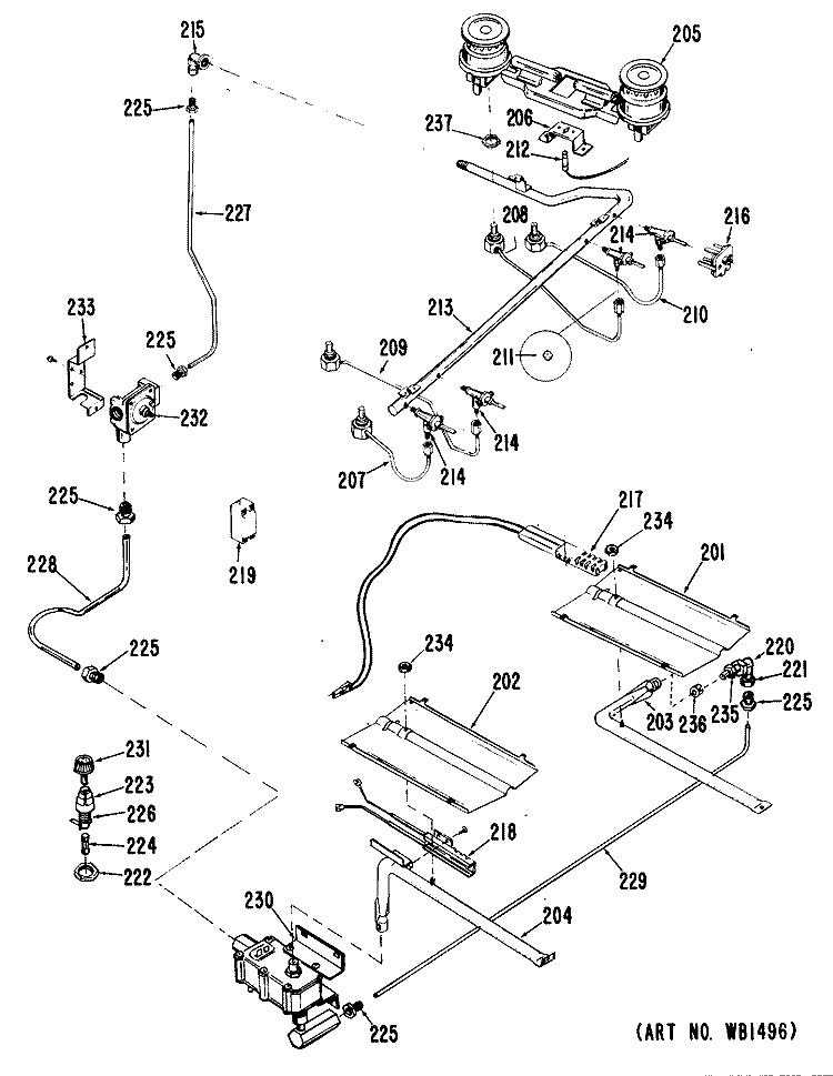 Section Diagram and Parts List for RGB745GEH1  Hotpoint Range