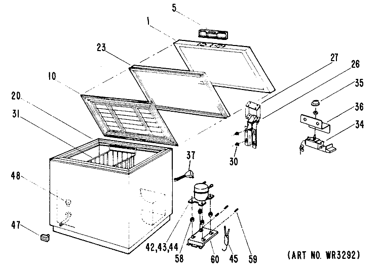 Section Diagram and Parts List for FH5CKB  Hotpoint Freezer