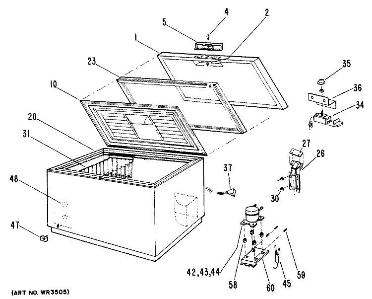 Section Diagram and Parts List for FH10CKB  Hotpoint Freezer