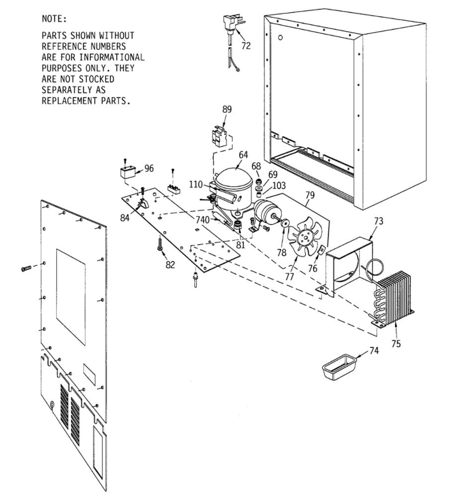 Unit Parts Diagram and Parts List for ZDB24AAWW  General Electric Wine and Beverage Cooler