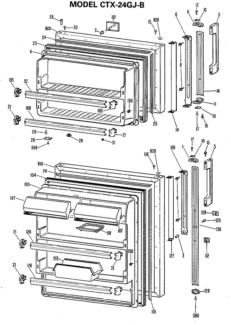 Section Diagram and Parts List for CTX24GJBR  Hotpoint Refrigerator