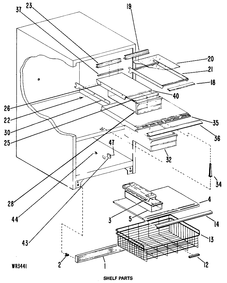 SHELF PARTS Diagram and Parts List for CCX20GKB  General Electric Refrigerator