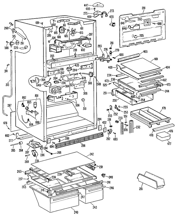 Section Diagram and Parts List for CTX25DKBR  Hotpoint Refrigerator