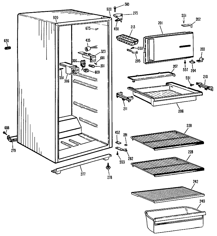 Section Diagram and Parts List for SSD11CJCRWH  Hotpoint Refrigerator