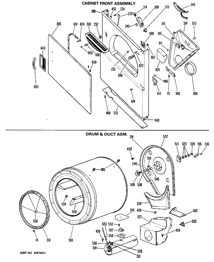 CABINET FRONT ASSEMBLY Diagram and Parts List for DLB2880DGL  Hotpoint Dryer