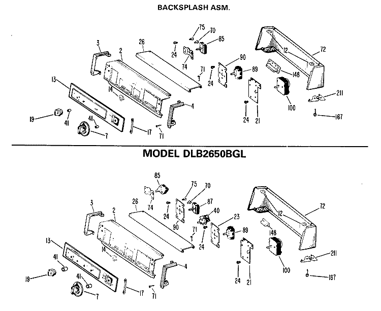 BACKSPLASH ASM. Diagram and Parts List for DLB2650BGL  Hotpoint Dryer