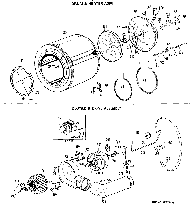 DRUM & HEATER ASM. Diagram and Parts List for DLB2650BGL  Hotpoint Dryer