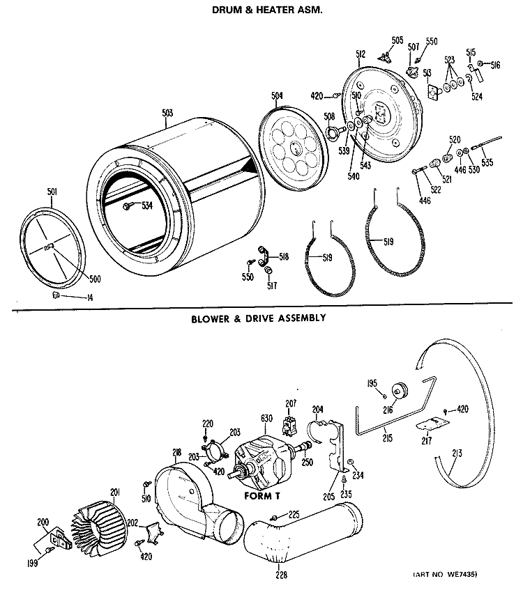 DRUM & HEATER ASM. Diagram and Parts List for DLB2750BAL  Hotpoint Dryer