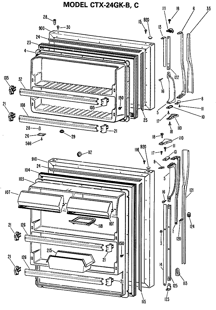 Section Diagram and Parts List for CTX24GKGR  Hotpoint Refrigerator
