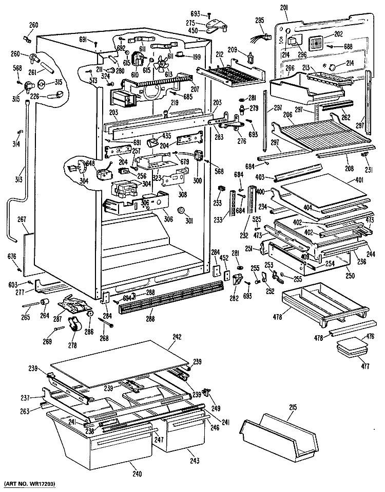 Section Diagram and Parts List for CTX25GKGR  Hotpoint Refrigerator