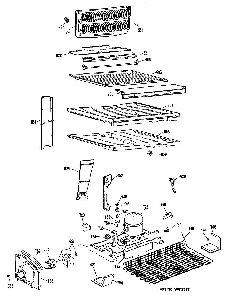 Section Diagram and Parts List for CTX24ELFRAD  Hotpoint Refrigerator