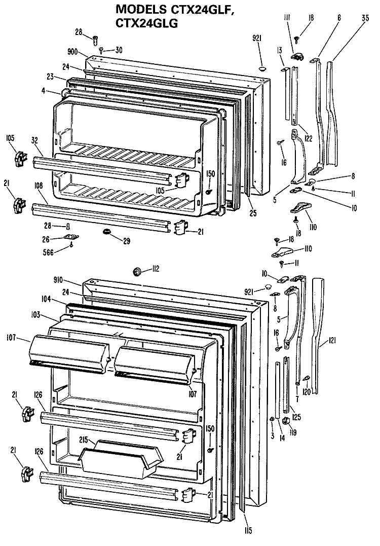 Section Diagram and Parts List for CTX24GLGRWH  Hotpoint Refrigerator