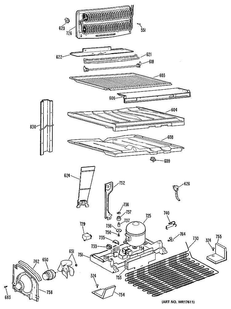 Section Diagram and Parts List for CTX25GLGRWH  Hotpoint Refrigerator