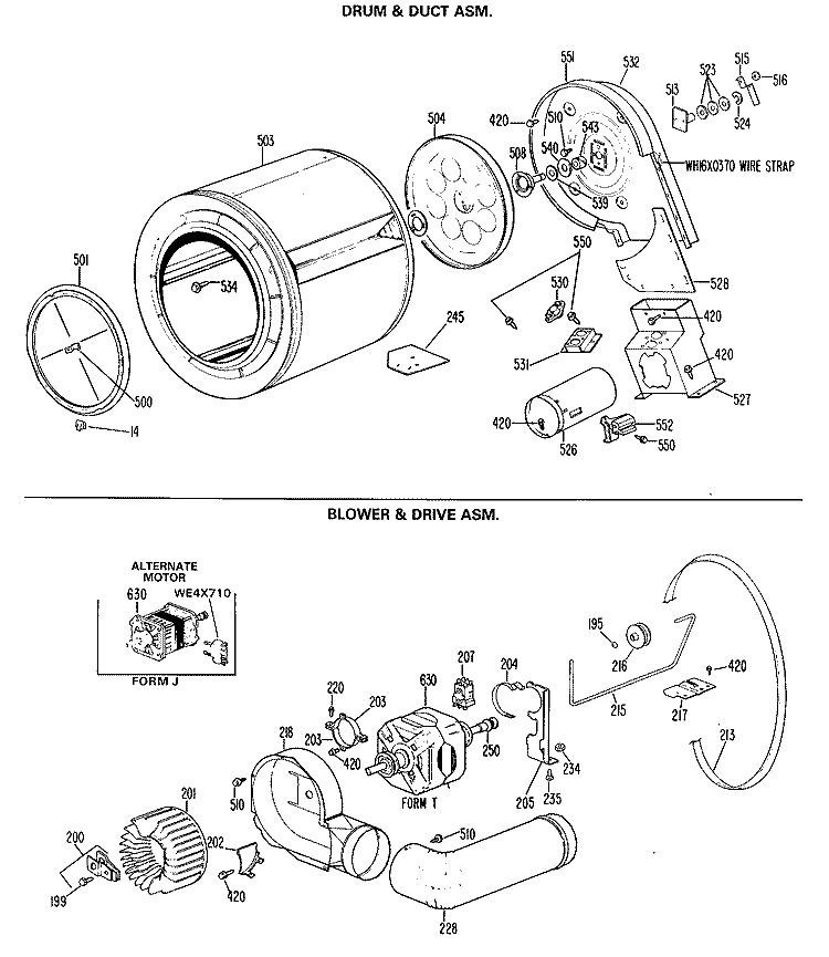 DRUM & DUCT ASM. Diagram and Parts List for DLL1550BHL  Hotpoint Dryer