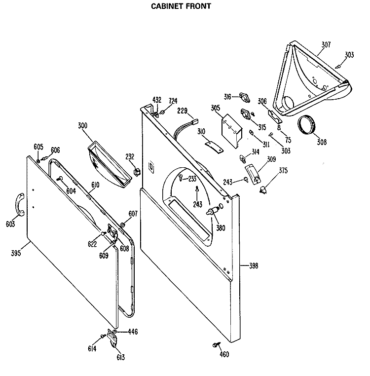CABINET FRONT Diagram and Parts List for DLB2650BNL  Hotpoint Dryer