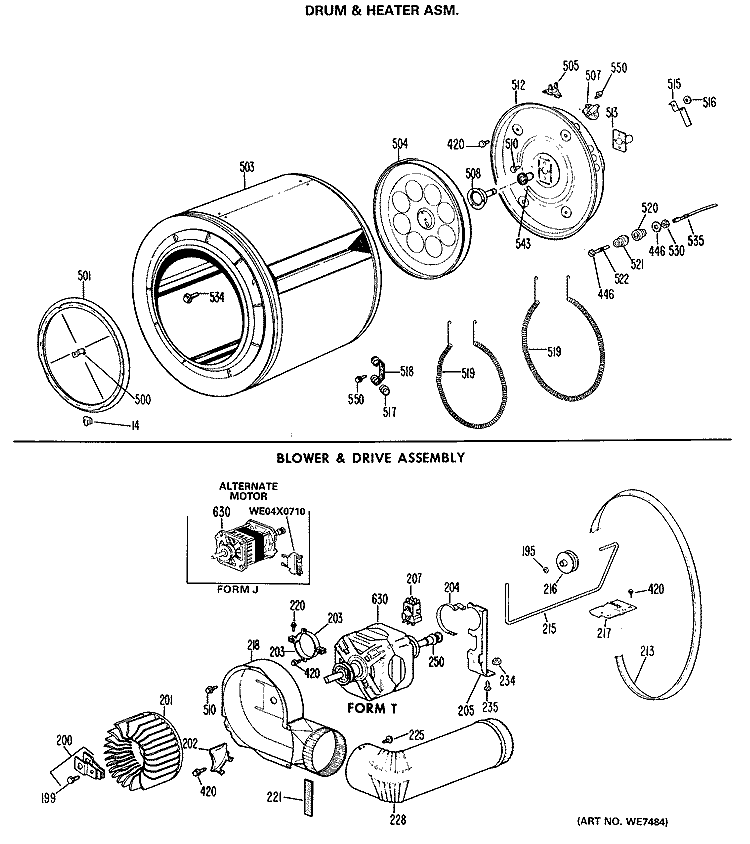 DRUM & HEATER ASM. Diagram and Parts List for DLB2650BNL  Hotpoint Dryer