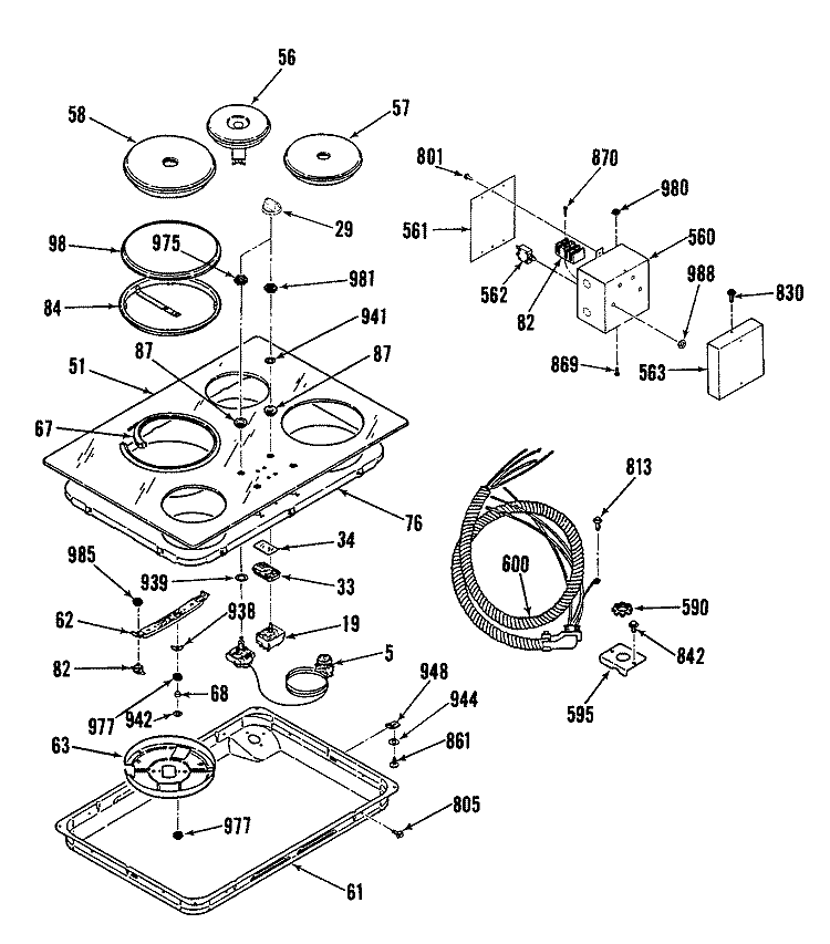 Section Diagram and Parts List for PR437K1  Hotpoint Cooktop
