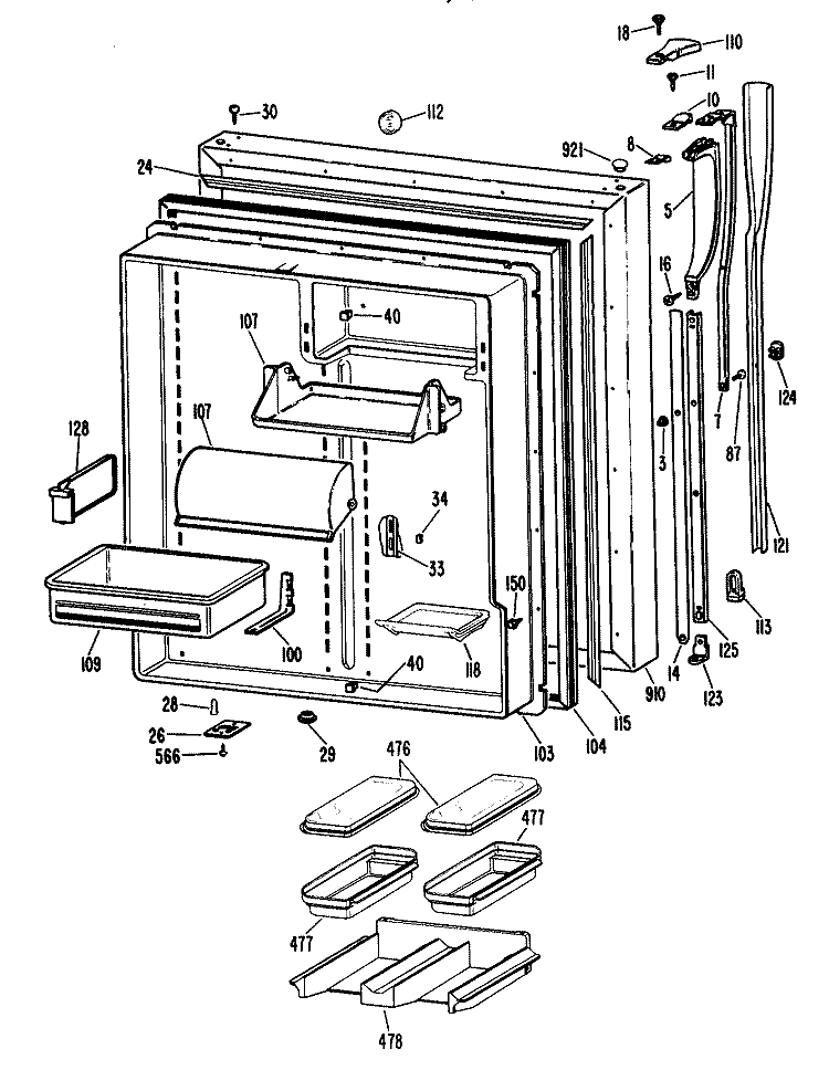 Section Diagram and Parts List for CTX25DMRLWH  Hotpoint Refrigerator