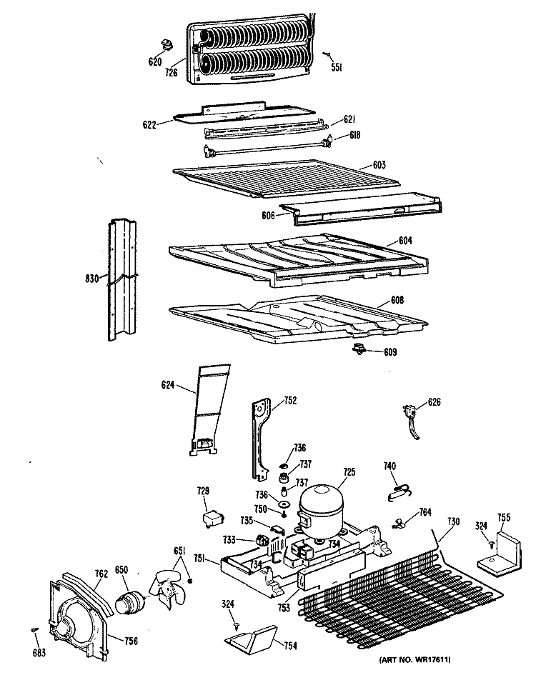 Section Diagram and Parts List for CTX25DMRLWH  Hotpoint Refrigerator