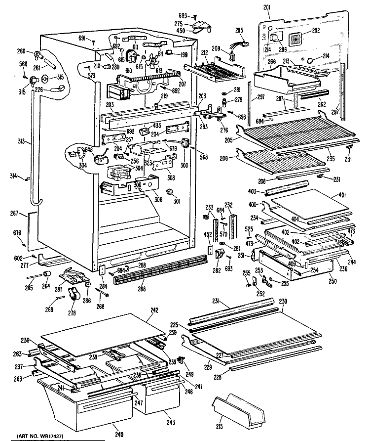 Section Diagram and Parts List for CTX25GMMRWH  Hotpoint Refrigerator