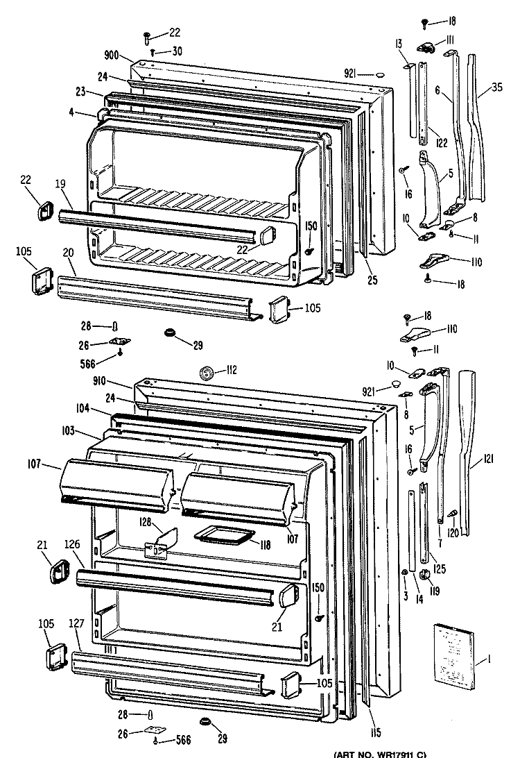 Section Diagram and Parts List for CTX22GPERAD  Hotpoint Refrigerator