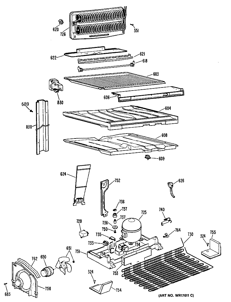 Section Diagram and Parts List for CTX22GPERAD  Hotpoint Refrigerator