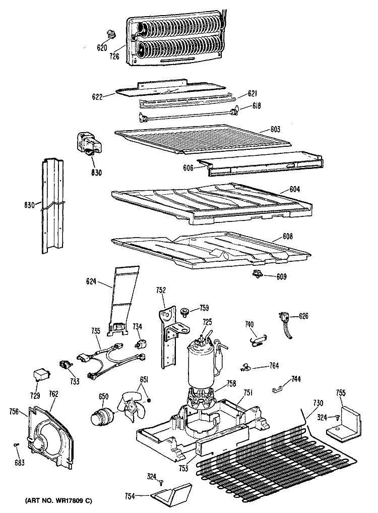 Section Diagram and Parts List for CTX22GPJRWH  Hotpoint Refrigerator