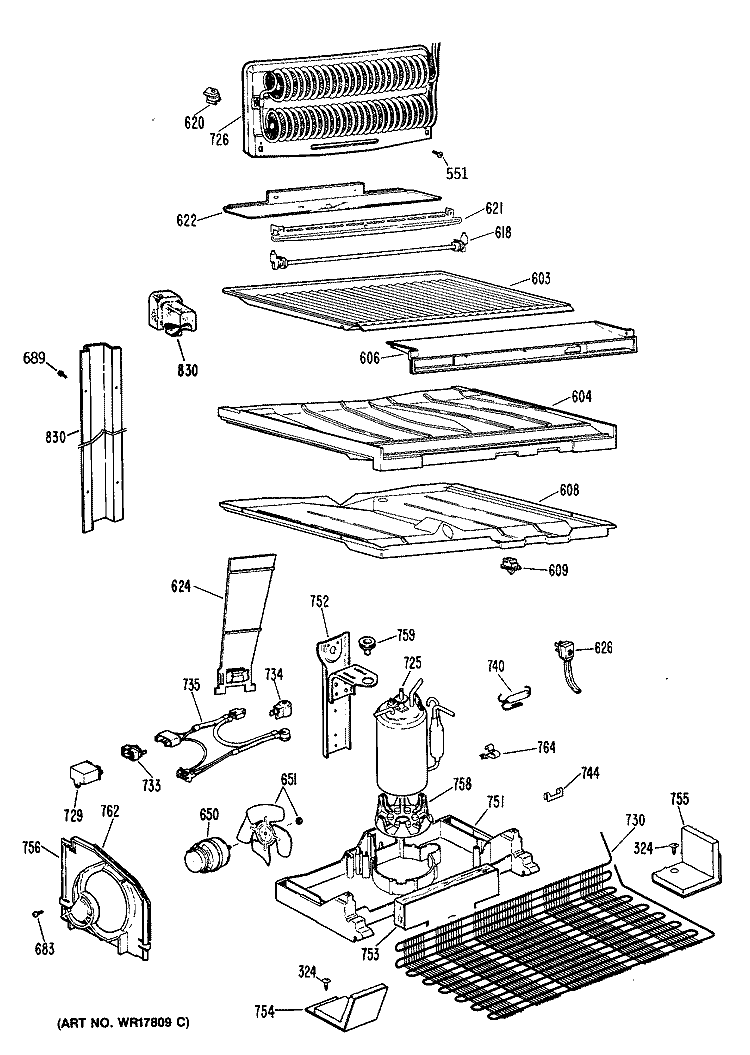 Section Diagram and Parts List for CTX22GPJRWH  Hotpoint Refrigerator