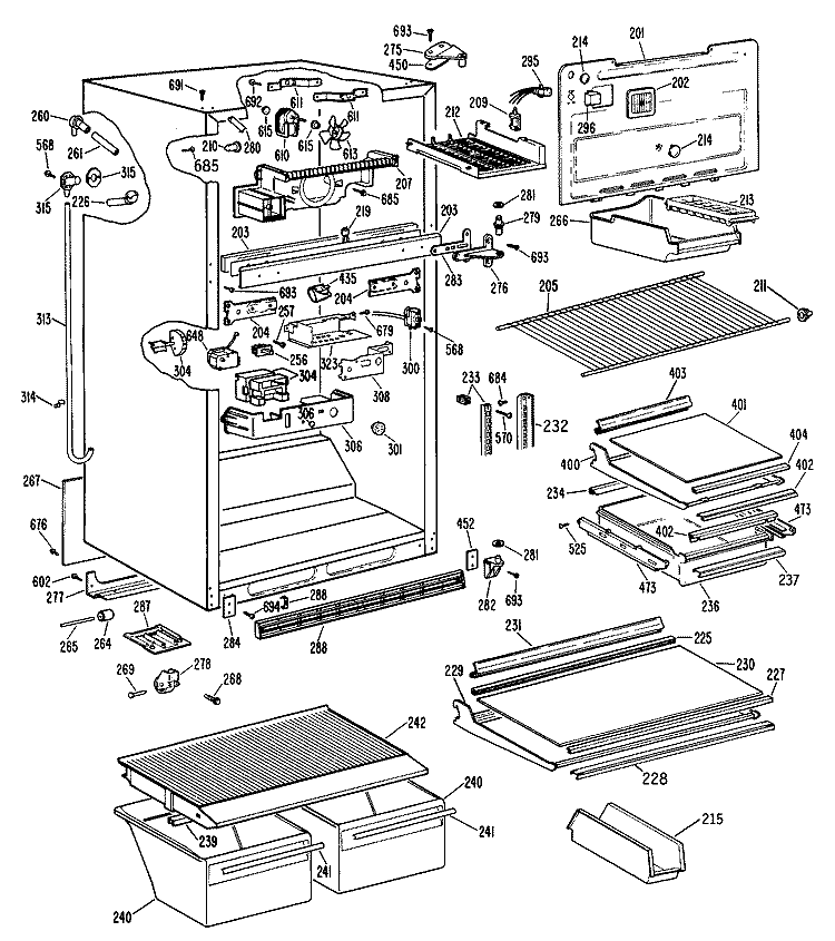 Section Diagram and Parts List for CTX25GPERWH  Hotpoint Refrigerator