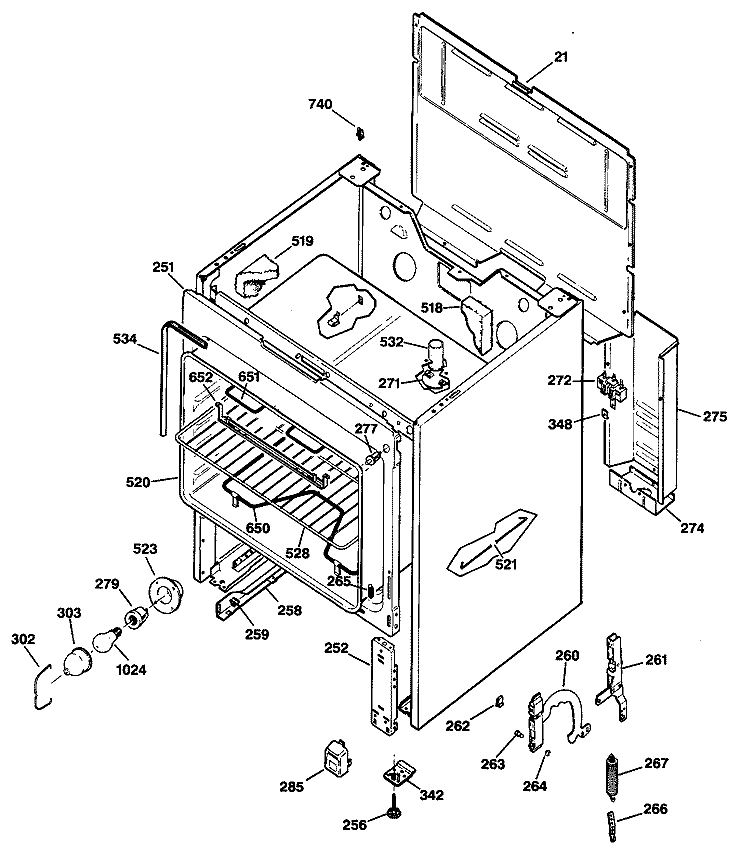 Section Diagram and Parts List for RB636*R1  Hotpoint Range