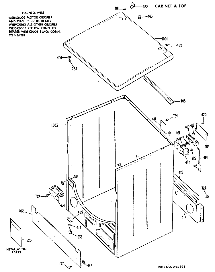 CABINET & TOP Diagram and Parts List for DRB1255KAL  General Electric Dryer