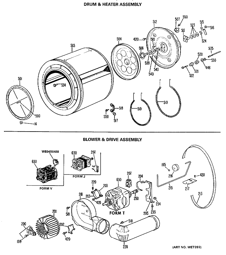 DRUM & HEATER ASSEMBLY Diagram and Parts List for DRB1255KAL  General Electric Dryer