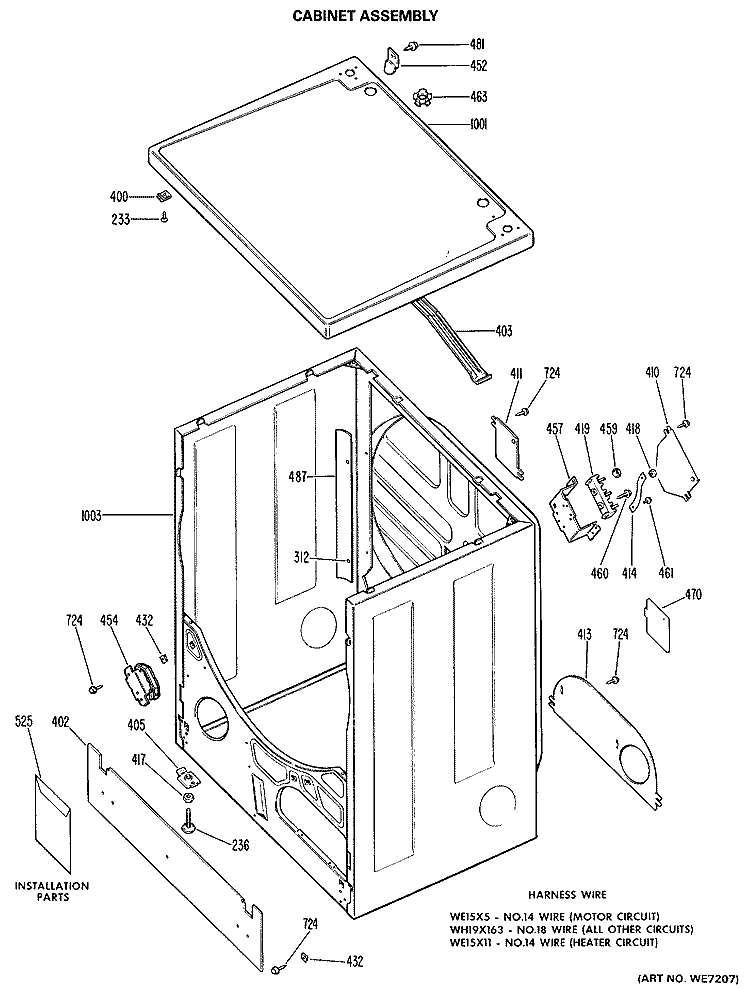 CABINET ASSEMBLY Diagram and Parts List for DRB2885KAL  General Electric Dryer