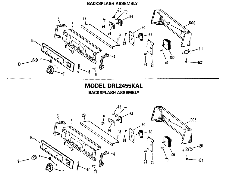BACKSPLASH ASSEMBLY Diagram and Parts List for DRL1555KAL  General Electric Dryer