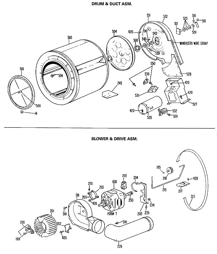 DRUM & DUCT ASM. Diagram and Parts List for DRL1555KAL  General Electric Dryer