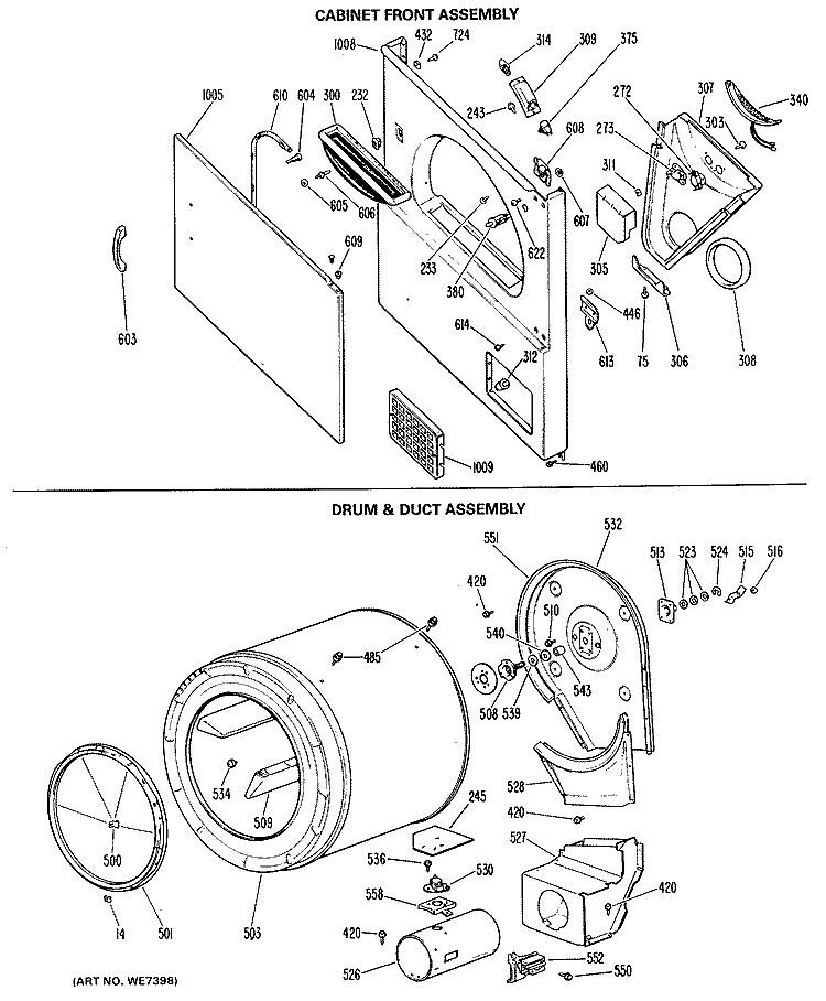 CABINET FRONT ASSEMBLY Diagram and Parts List for DRL2885KAL  General Electric Dryer