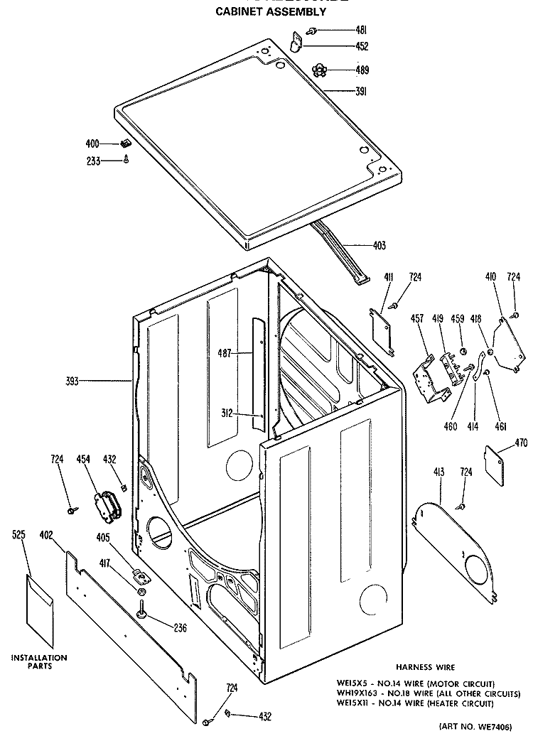 CABINET ASSAEMBLY Diagram and Parts List for DRB2885KBL  General Electric Dryer