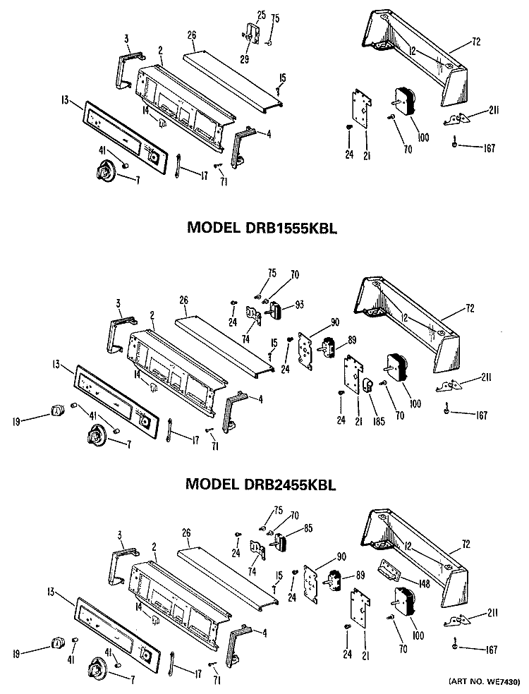 Section Diagram and Parts List for DRB1255KBL  General Electric Dryer